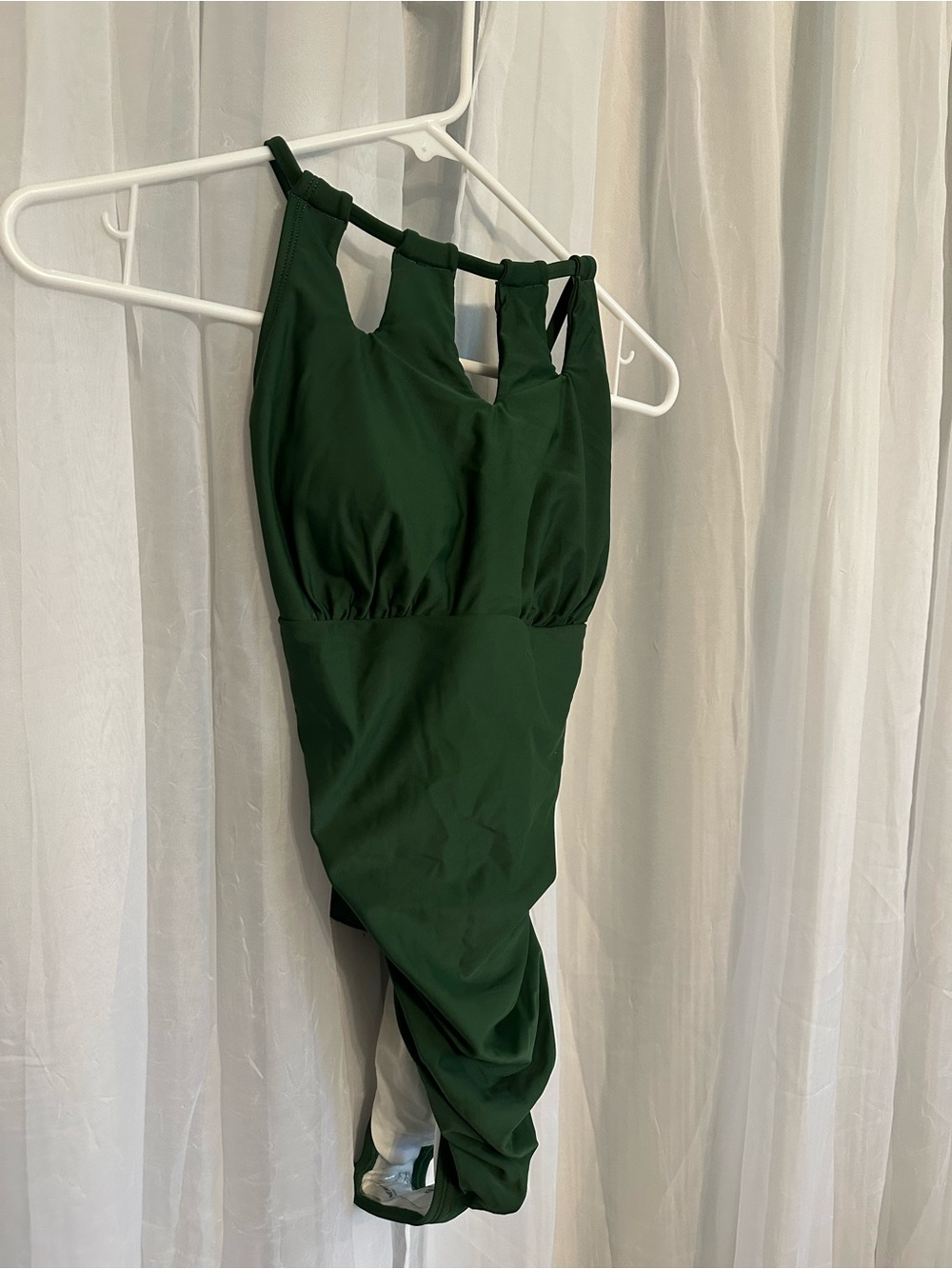 Cupshe Dark Green One-Piece Swimsuit w/High Cut Out Neck and Rusched Sides - Picture 3 of 6